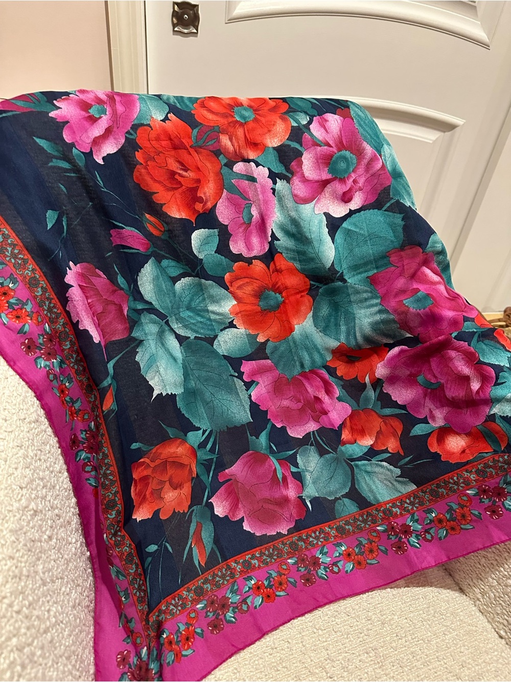 Floral Print Home Throw Blanket in Navy, Pink, and Red